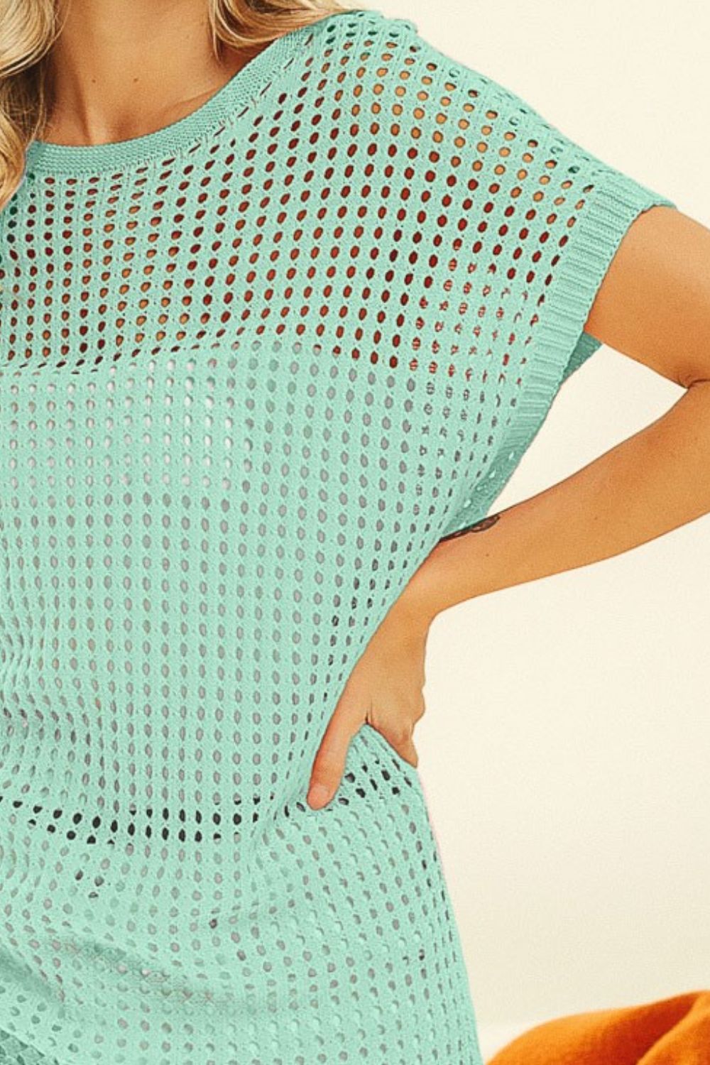 Openwork Short Sleeve Knit Cover Up