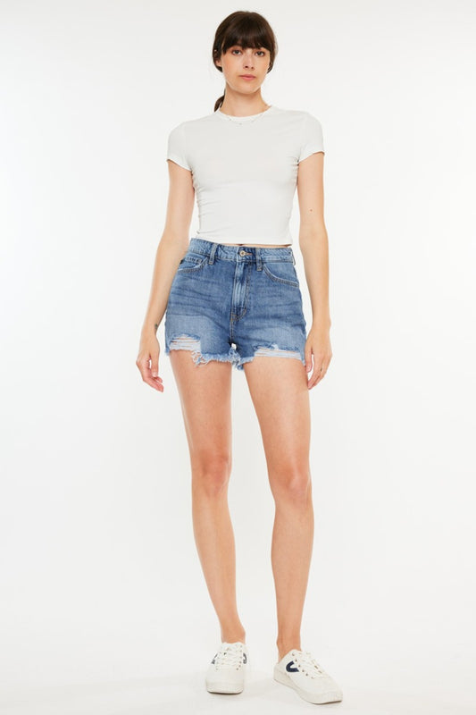 Distressed Raw Hem High Waist Denim Shorts