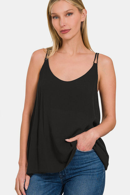 Woven Double Spaghetti Strap V-Neck Cami