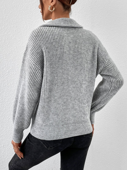 Half Zip Dropped Shoulder Sweater