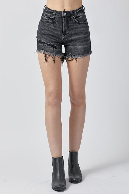 Raw Hem Denim Shorts with Pockets