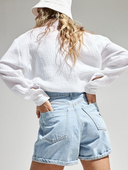 Textured Collared Neck Long Sleeve Shirt