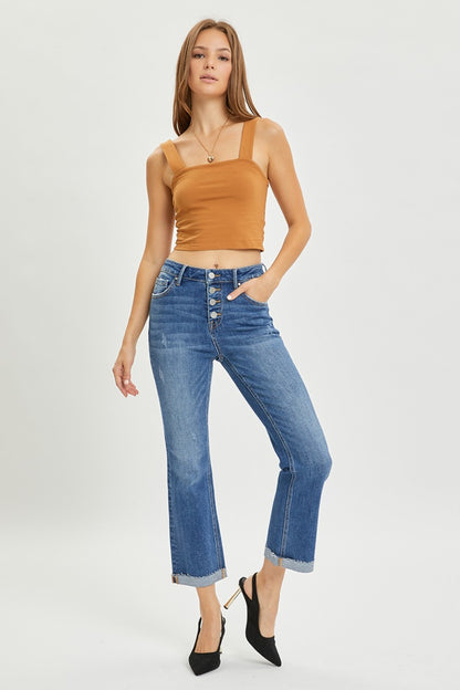 Button Fly Cropped Bootcut Jeans