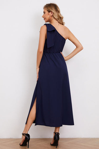 One-Shoulder Sleeveless Slit Dress