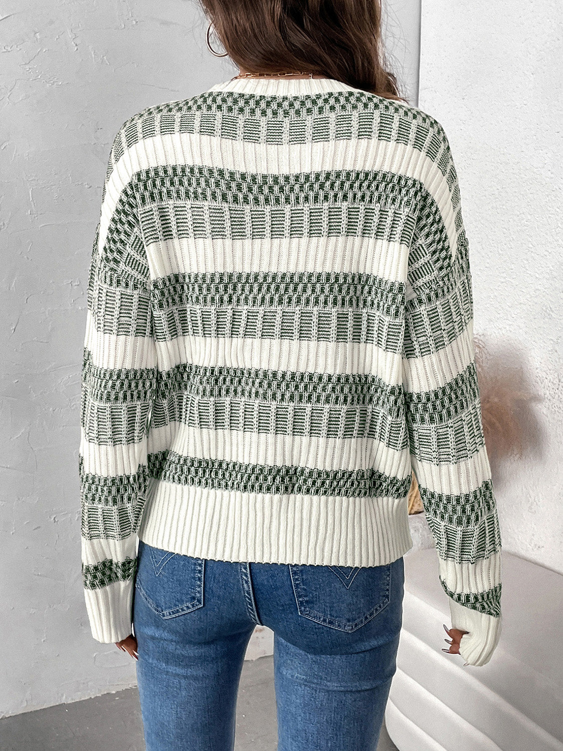 Contrast Round Neck Long Sleeve Sweater