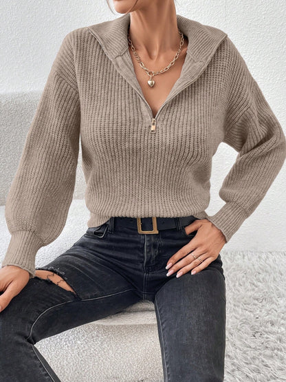 Half Zip Dropped Shoulder Sweater