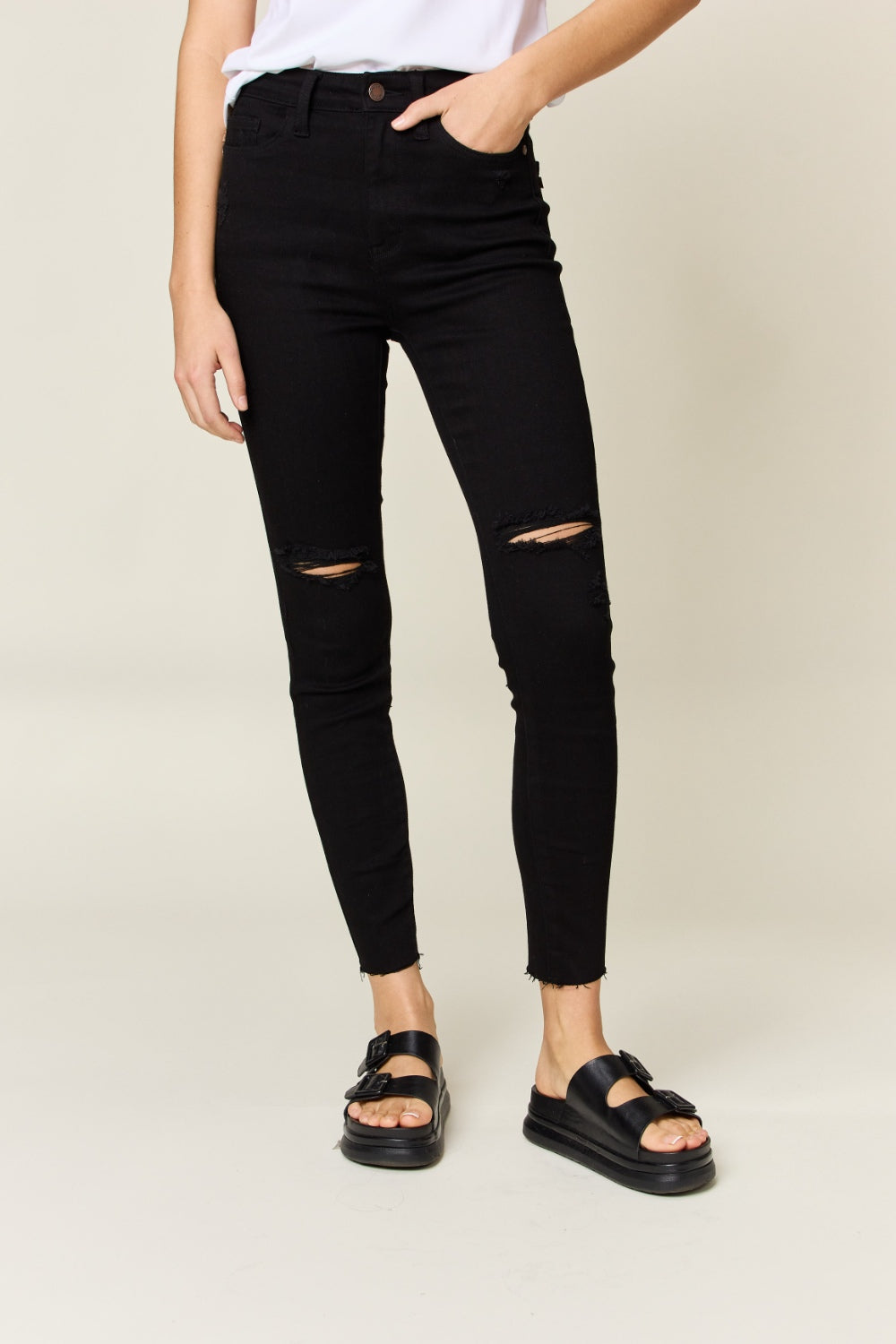 Distressed Tummy Control High Waist Skinny Jeans