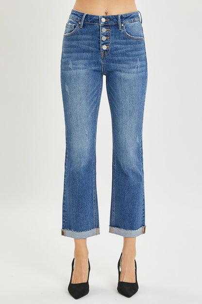 Button Fly Cropped Bootcut Jeans