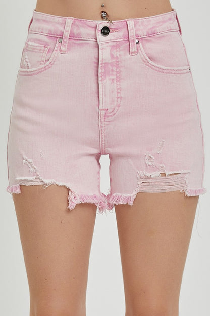 High Rise Distressed Denim Shorts