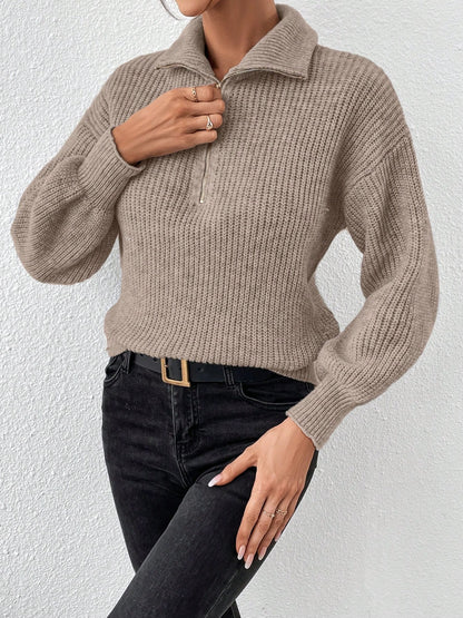 Half Zip Dropped Shoulder Sweater