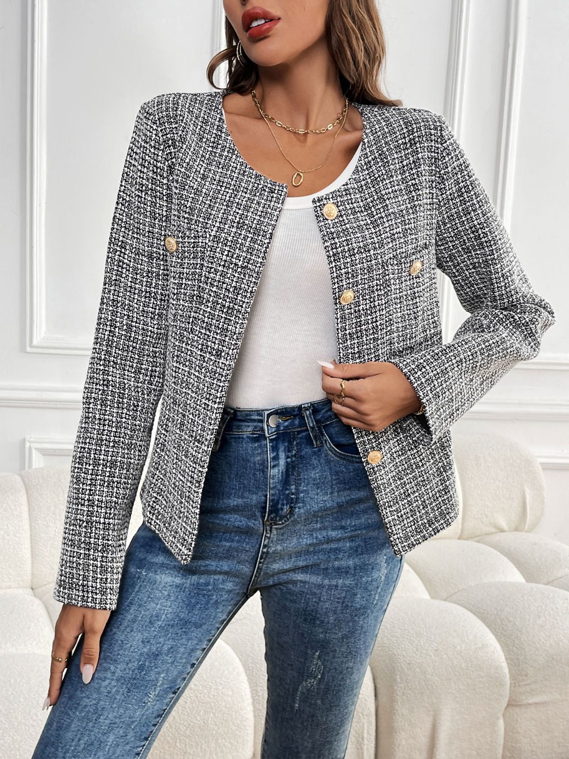 Plaid Long Sleeve Outerwear