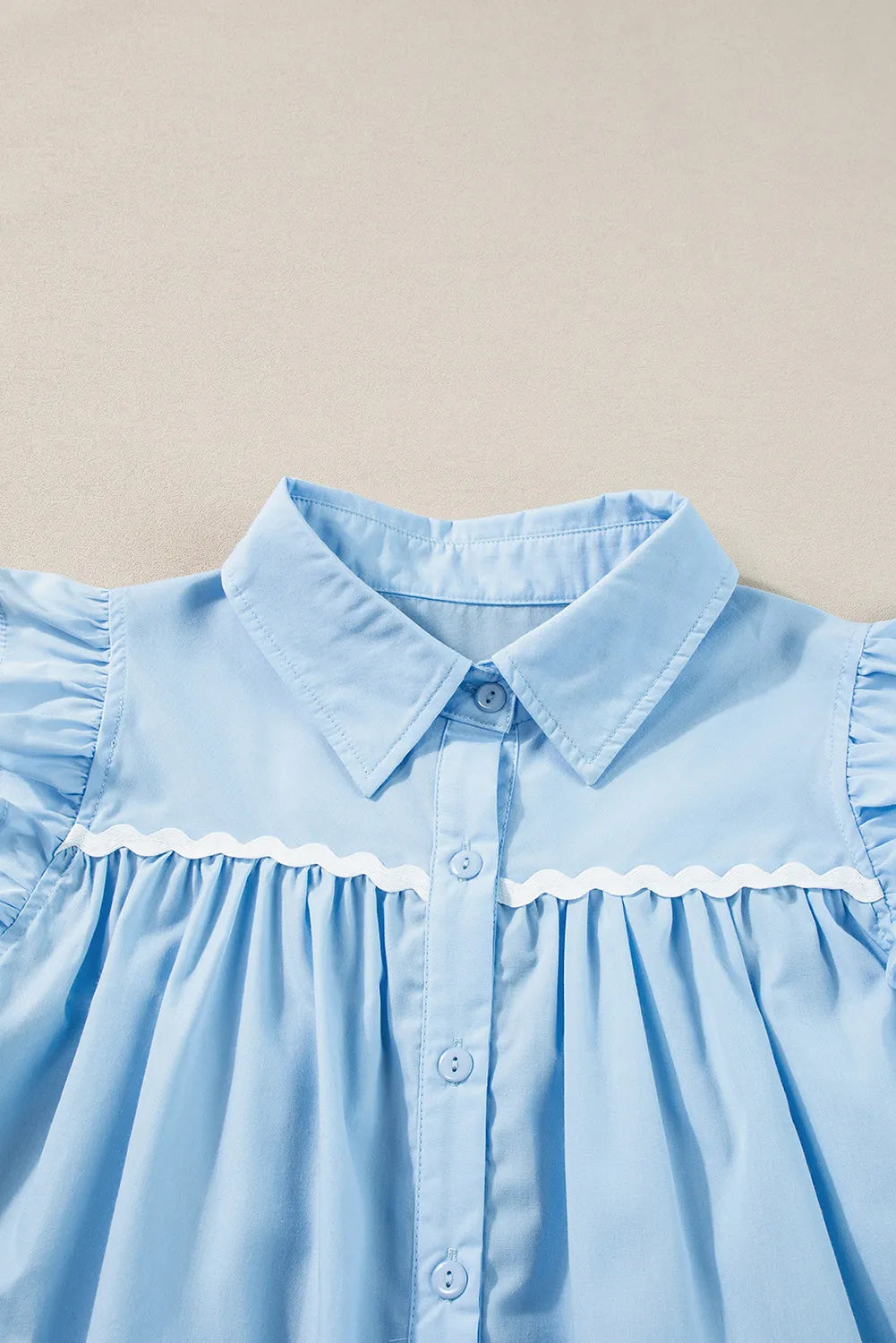 Ruffled Collared Neck Cap Sleeve Shirt