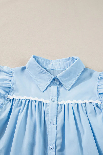 Ruffled Collared Neck Cap Sleeve Shirt