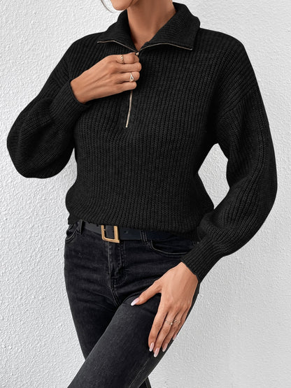 Half Zip Dropped Shoulder Sweater