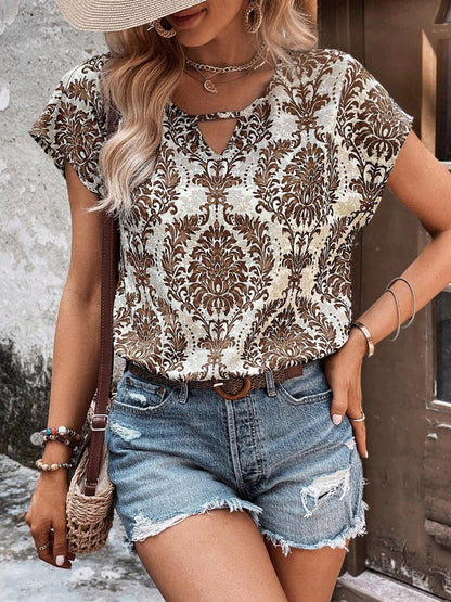 Printed Short Sleeve Blouse