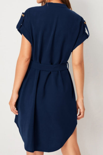 Tied Notched Short Sleeve Dress