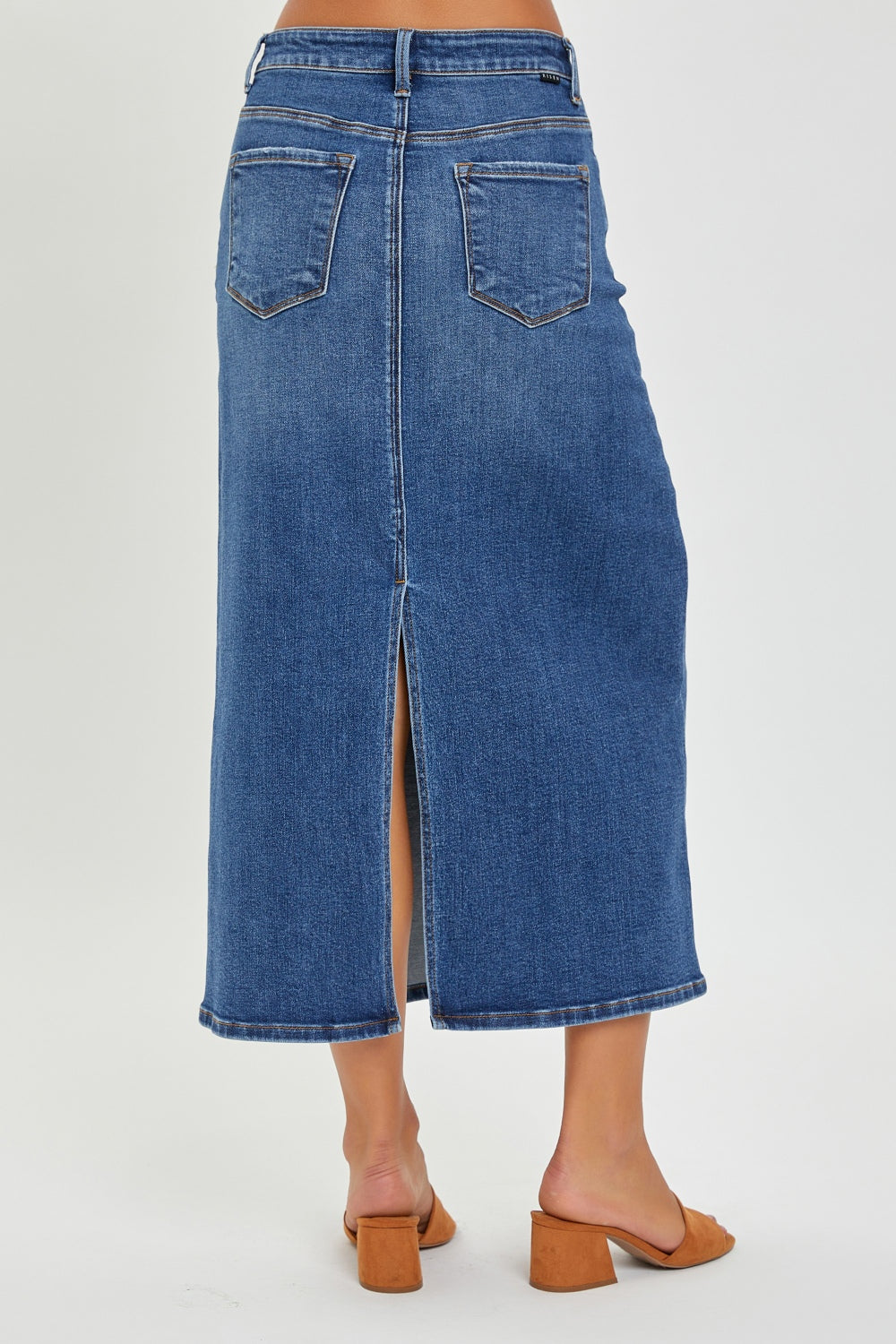 High Rise Back Slit Denim Skirt