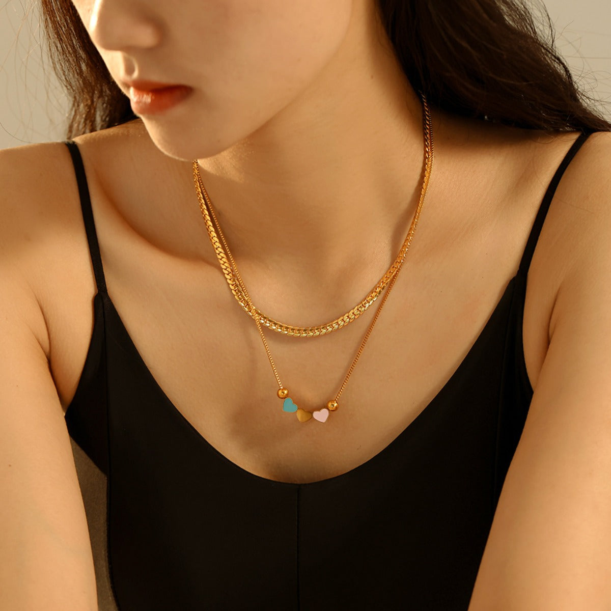 18K Gold-Plated Double Layered Heart Necklace