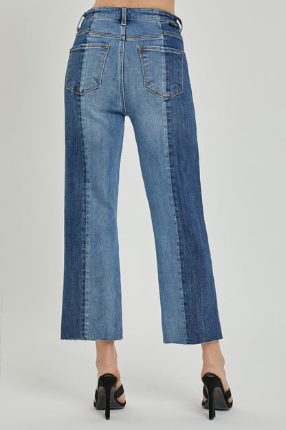 Mid-Rise Waist Two-Tones Jeans with Pockets