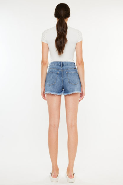 Distressed Raw Hem High Waist Denim Shorts